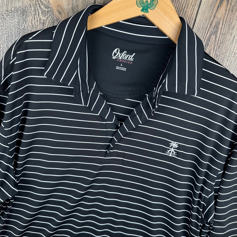 Oxford America Golf Polo Shirt Mens Black White Striped Royal Palm Resort Large